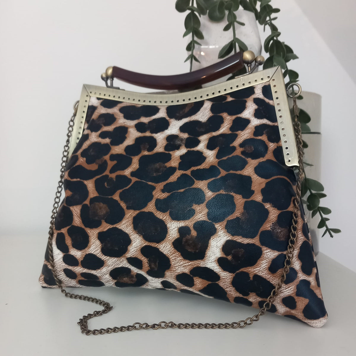 Faux Leopard Skin Handbag