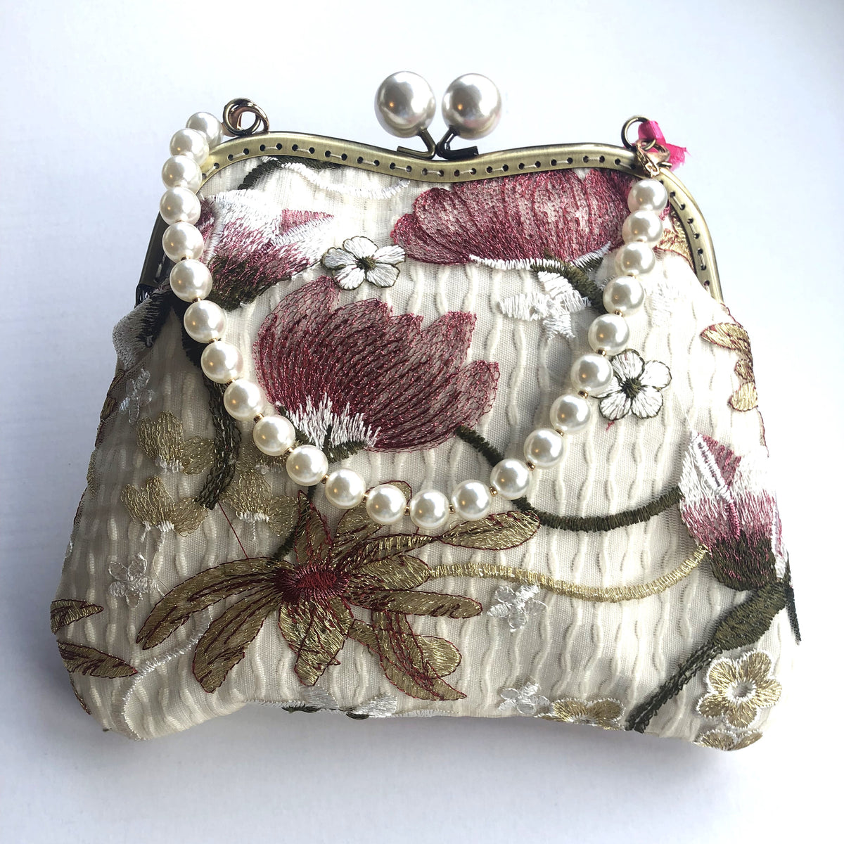 Pearl Handle Floral Lace Handbag