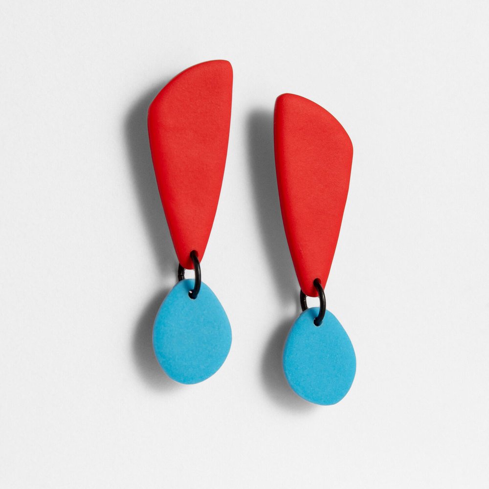 Delia - Red/Robins Egg drop earrings