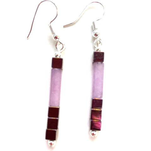 Tubular Purple &amp; Lilac Gemstone Earrings (24114)