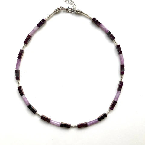 Tubular Purple &amp; Lilac Gemstone Necklace (24114)