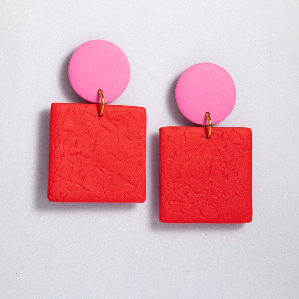 Aoife - Pink/Red Texture Drop Earrings