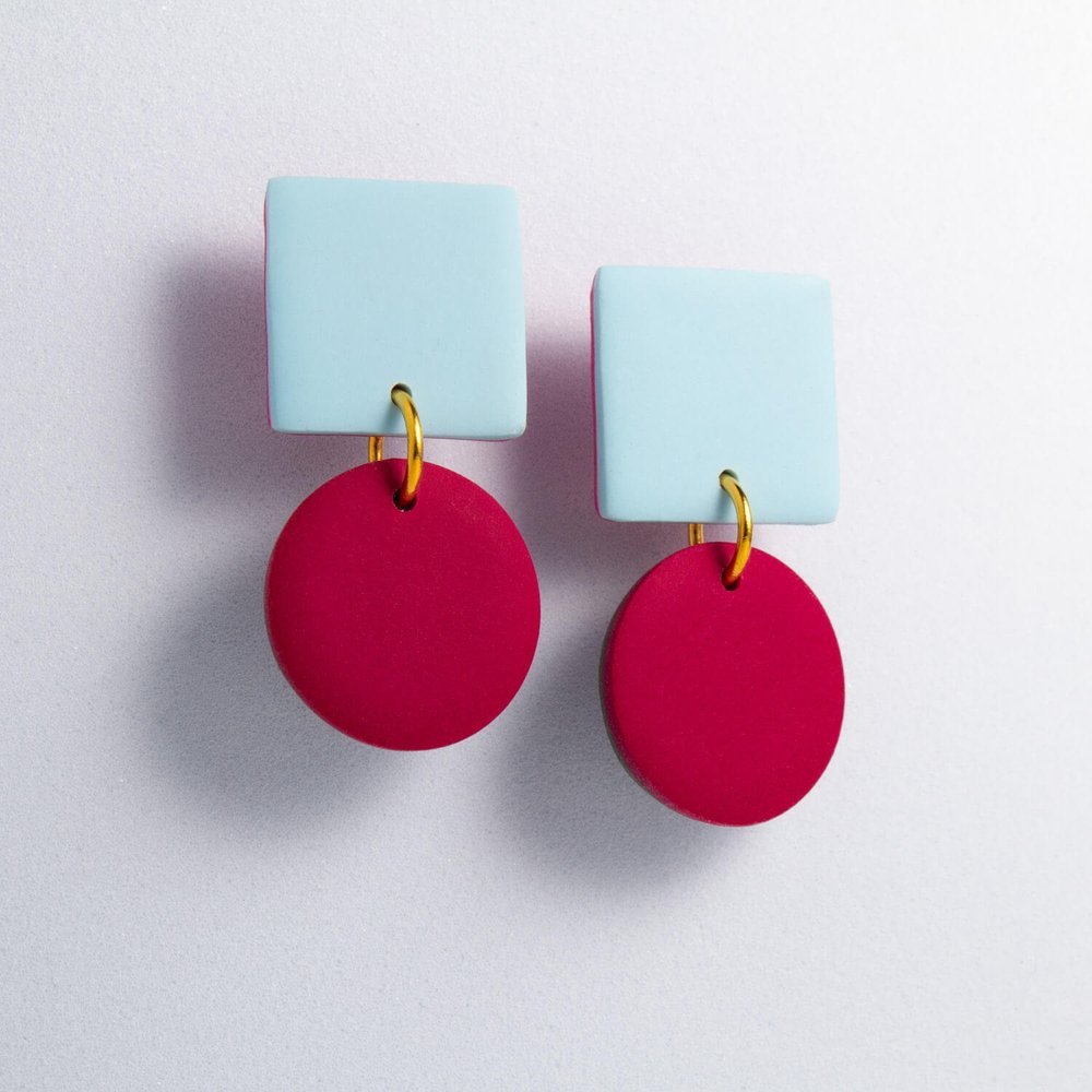 Hiro - Baby Blue/Merlot Drop Earrings