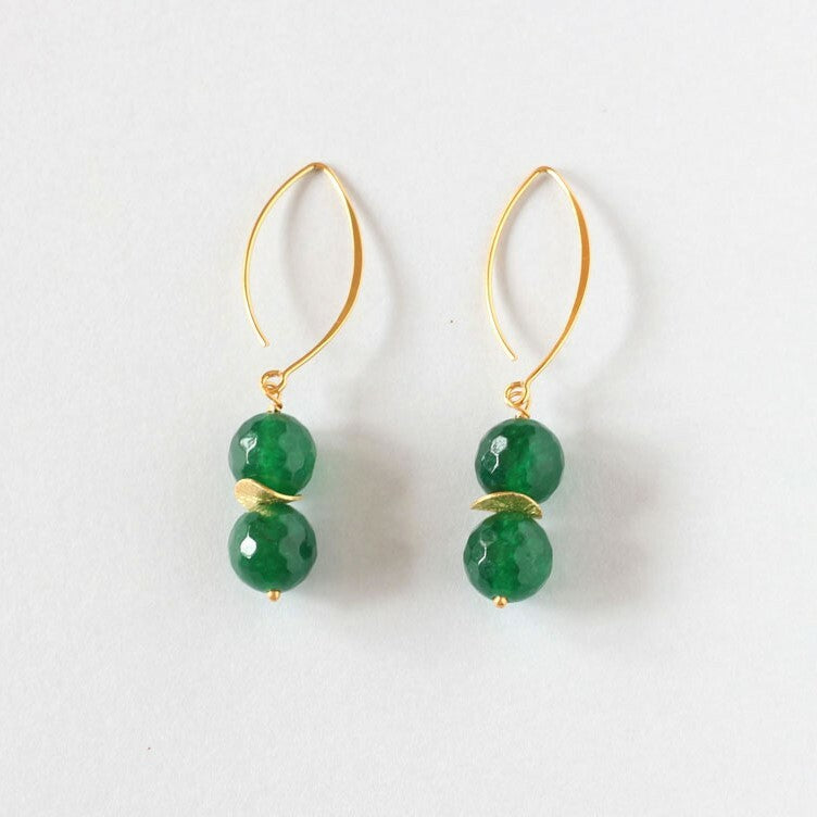 Green Agate Drop Earrings (Gold)