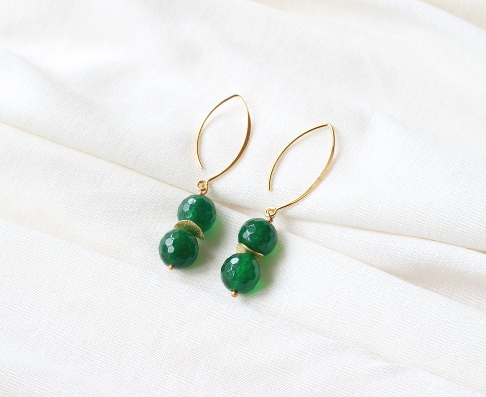 Green Agate Drop Earrings (Gold)