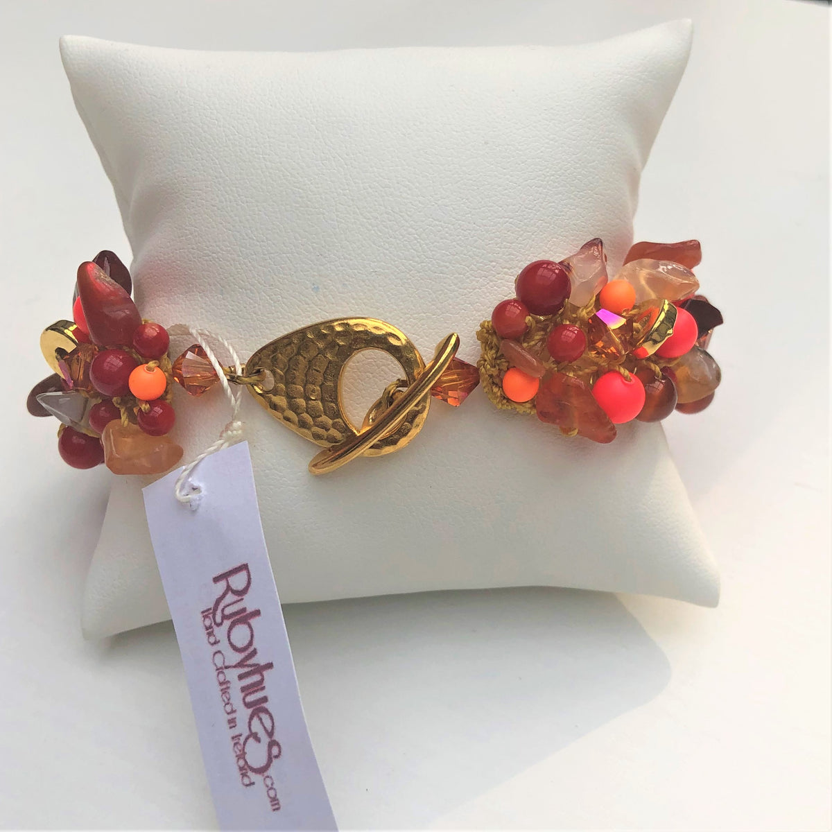 Rubyhues Handknitted Gemstone Bracelet &#39;Autumn&#39;