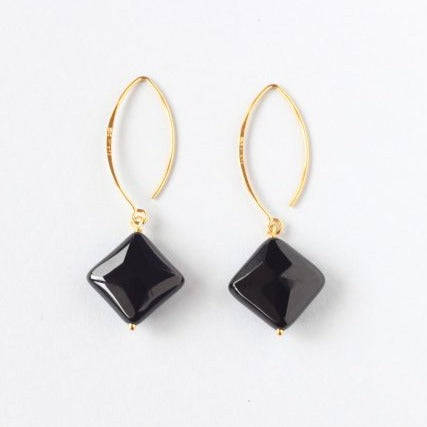 Black Onyx  Diamond shaped Earrings (Gold)