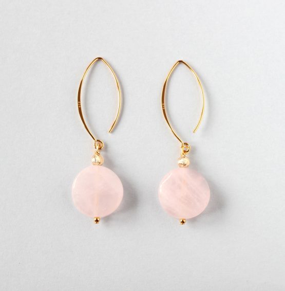 Rose Quartz Coin Gold Earrings