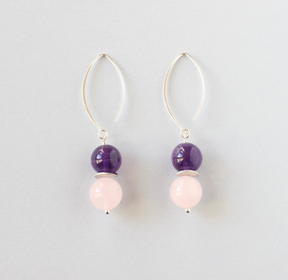 Amethyst &amp; Rose Quartz Sterling Silver Earrings