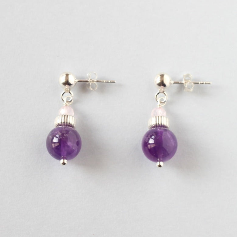 Amethyst &amp; Rose Quartz Sterling Silver Stud Earrings