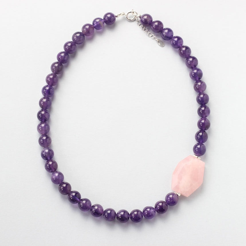 Amethyst and Rose Quartz Silver Necklace