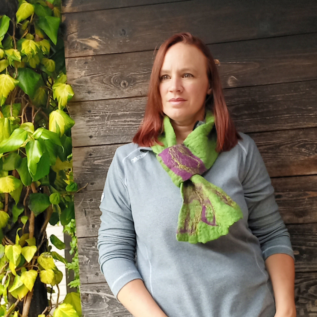 Felted Minard  Neckwrap -Green/Mulberry