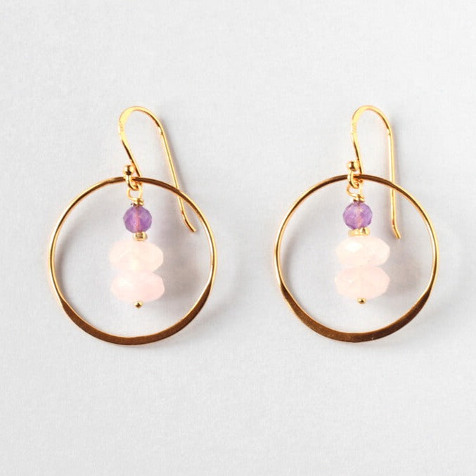 Rose Quartz  &amp; Amethyst Hoop earrings (Gold)