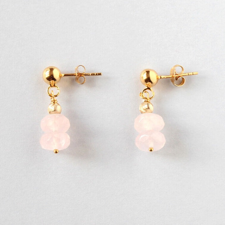 Rose Quartz Rondelle Stud earrings (Gold)